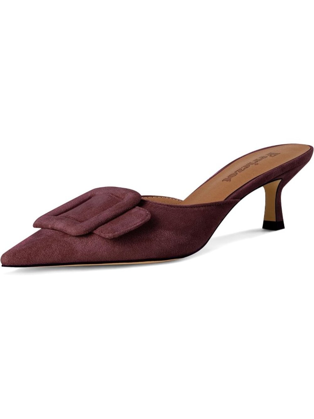 Women's Burgundy Slingback Buckle Pumps Kitten Heels Pointed Toe Slides Sandals